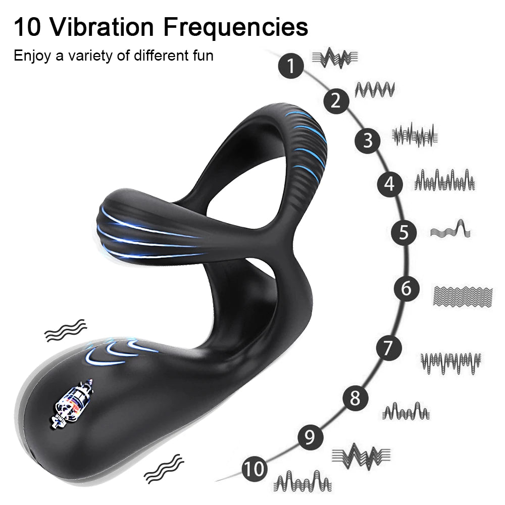 10 Vibrating Modes Male Cock Ring Penis for Men Ejaculation Delay with Perineum Stimulation Cocking Ring Adult Couple Sex Toys