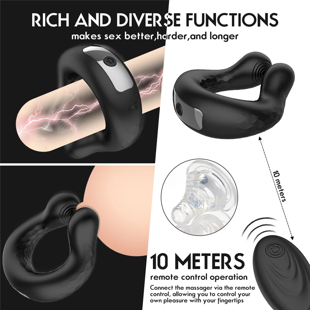 Wireless Remote Control Cock Ring Vibrator 10 Speeds Penis Rings Vibrator for Men Penis Massager Adult Sex Toys Male Masturbator